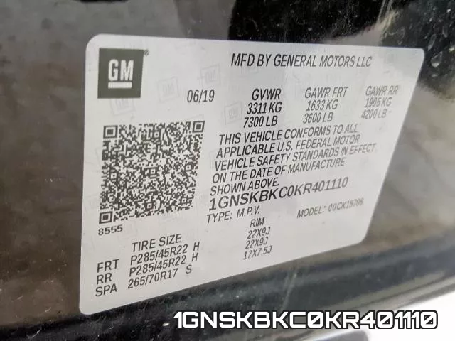 1GNSKBKC0KR401110 фото 2