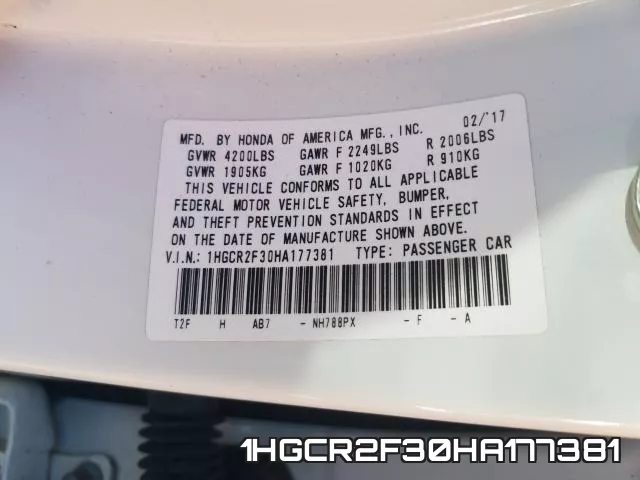 1HGCR2F30HA177381 фото 2