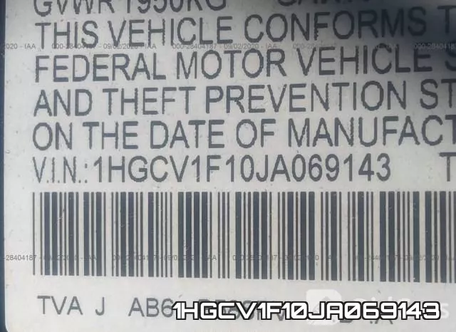 1HGCV1F10JA069143 фото 10