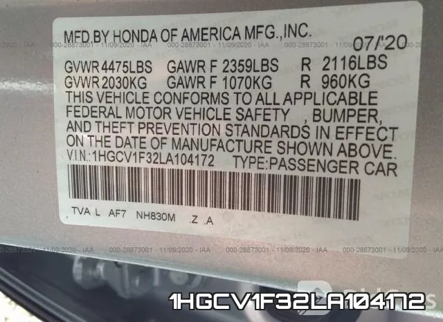 1HGCV1F32LA104172 фото 10
