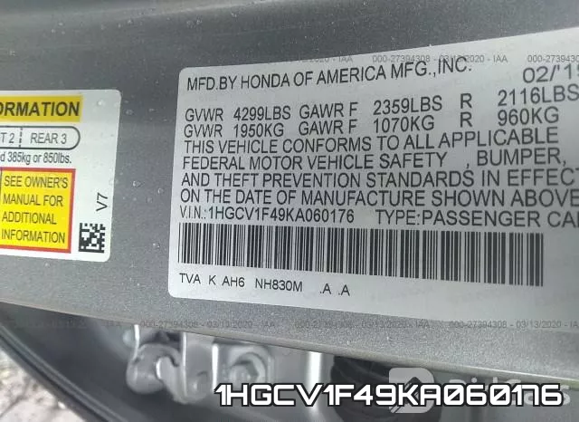 1HGCV1F49KA060176 фото 10