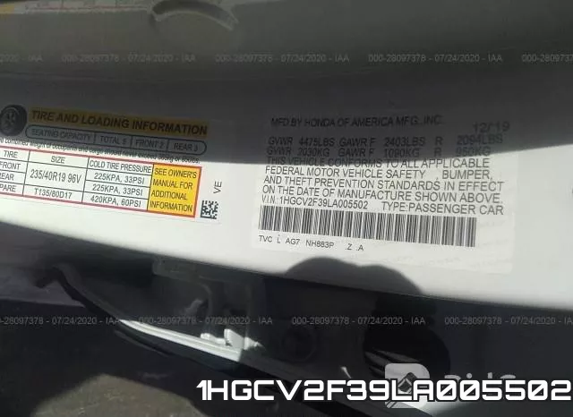 1HGCV2F39LA005502 фото 10