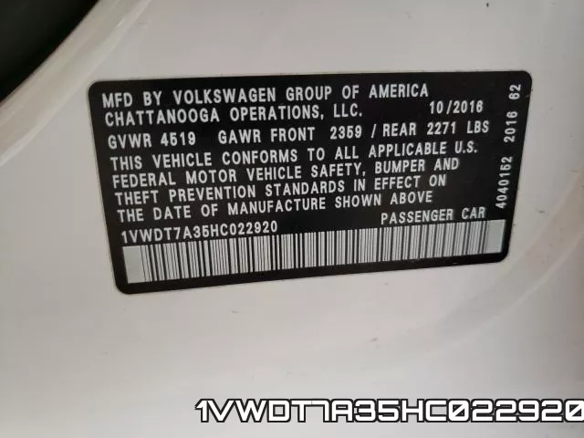 1VWDT7A35HC022920 фото 2