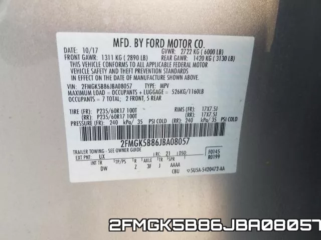 2FMGK5B86JBA08057 фото 2
