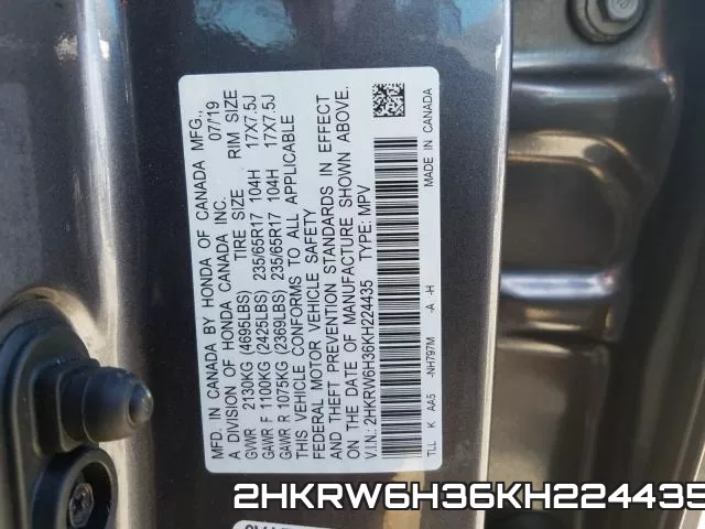 2HKRW6H36KH224435 фото 2