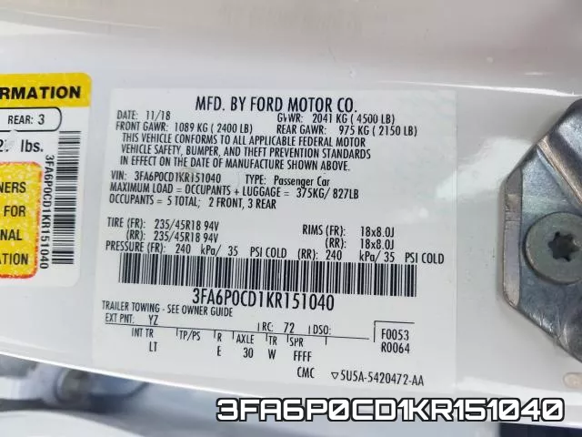 3FA6P0CD1KR151040 фото 2