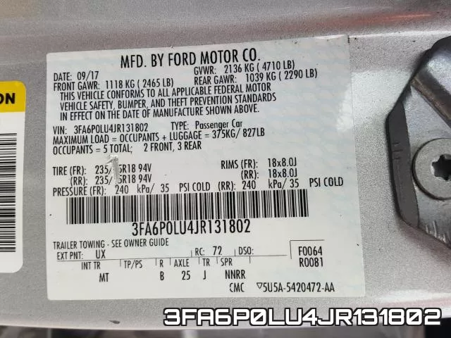 3FA6P0LU4JR131802 фото 2