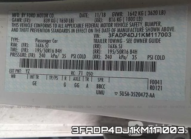 3FADP4DJ1KM117003 фото 10