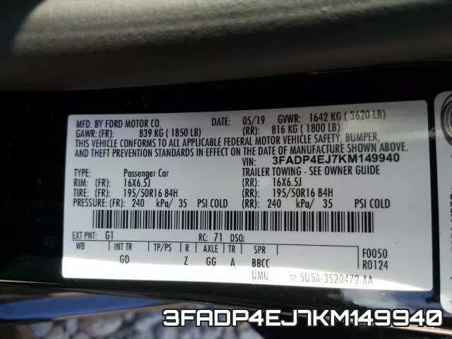 3FADP4EJ7KM149940 фото 2