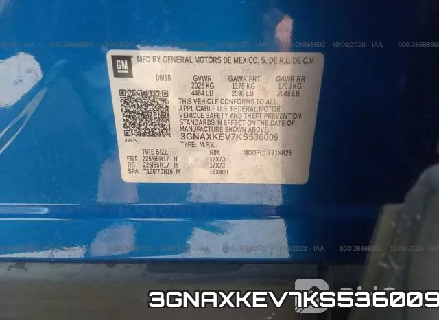 3GNAXKEV7KS536009 фото 10