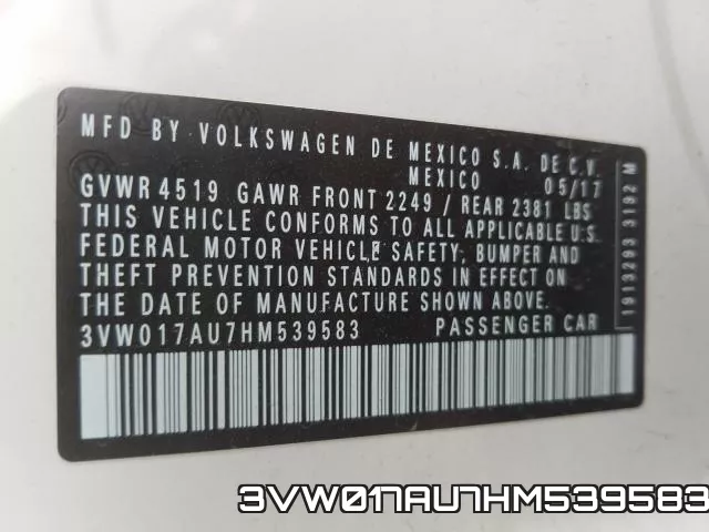 3VW017AU7HM539583 фото 2