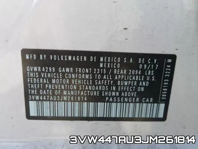 3VW447AU3JM261814 фото 2