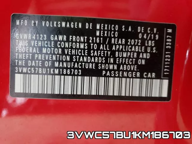 3VWC57BU1KM186703 фото 2