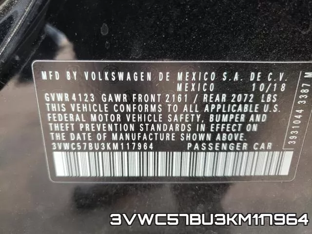3VWC57BU3KM117964 фото 2