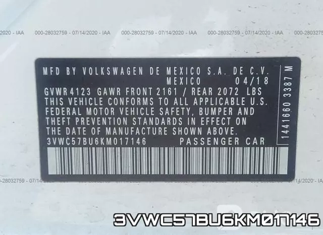 3VWC57BU6KM017146 фото 10