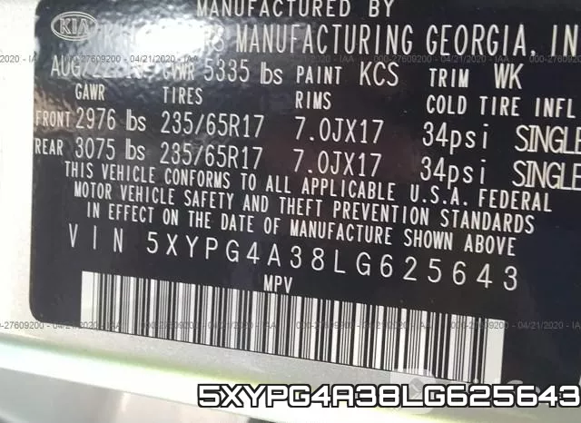 5XYPG4A38LG625643 фото 9