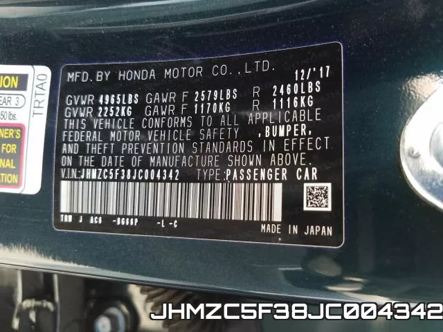 JHMZC5F38JC004342 фото 2