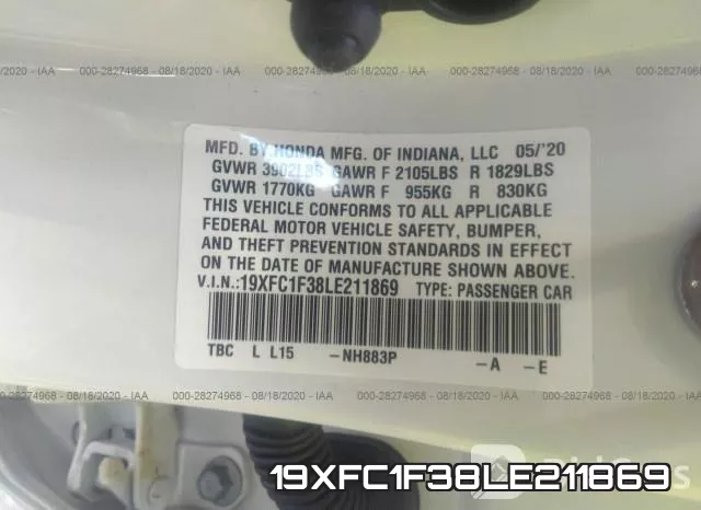 19XFC1F38LE211869 фото 10