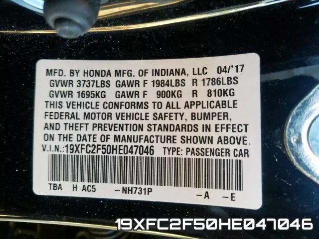 19XFC2F50HE047046 фото 2