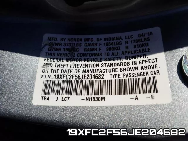19XFC2F56JE204682 фото 2