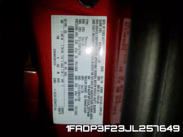 1FADP3F23JL257649 фото 2