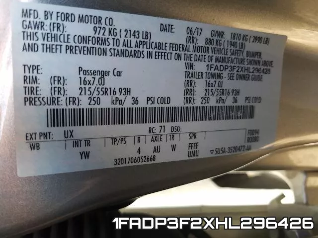 1FADP3F2XHL296426 фото 2