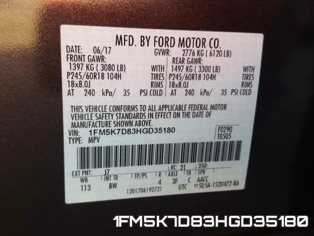 1FM5K7D83HGD35180 фото 2