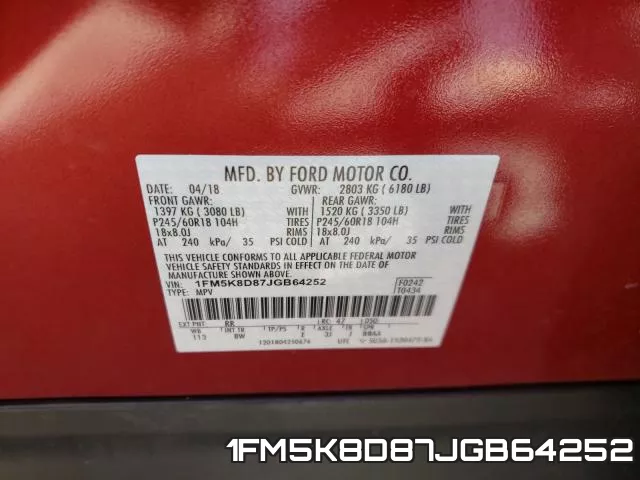 1FM5K8D87JGB64252 фото 2