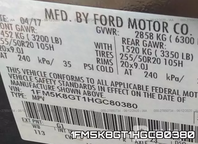 1FM5K8GT1HGC80380 фото 10