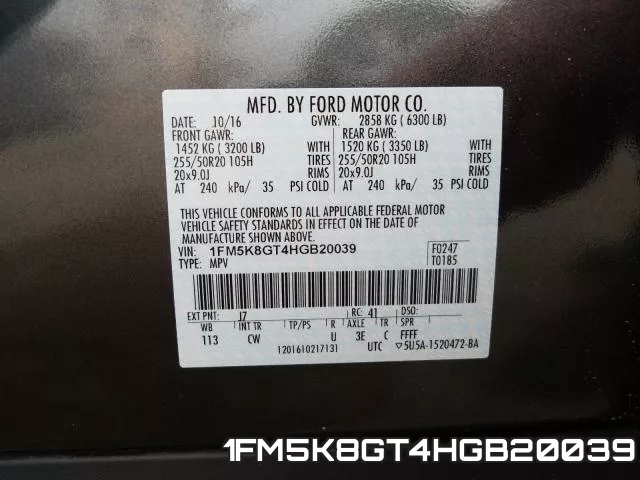 1FM5K8GT4HGB20039 фото 2