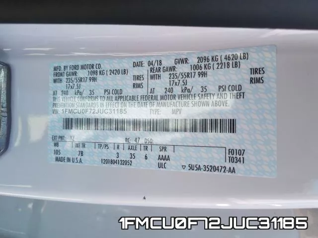 1FMCU0F72JUC31185 фото 2