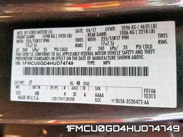 1FMCU0GD4HUD74749 фото 2