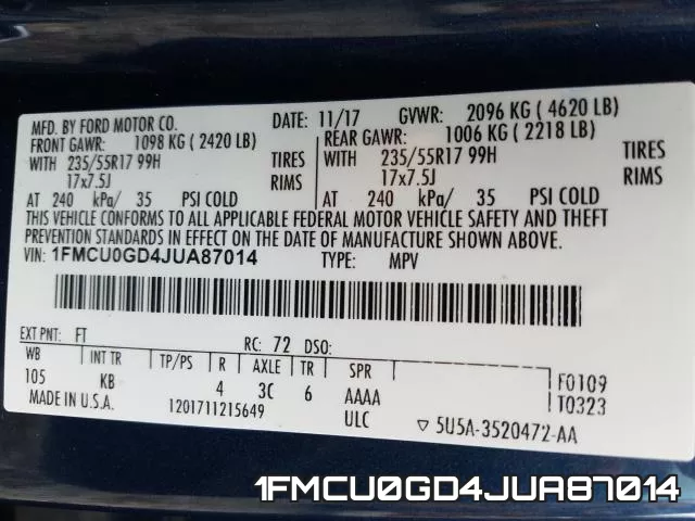 1FMCU0GD4JUA87014 фото 2