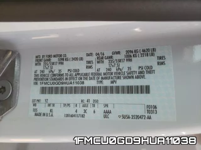 1FMCU0GD9HUA11038 фото 2