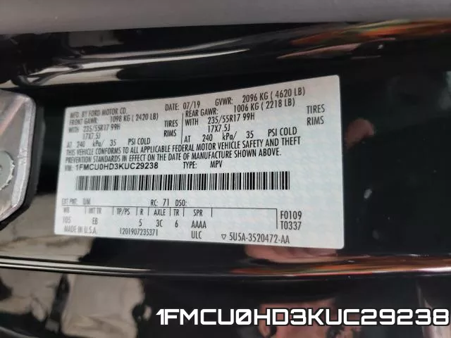 1FMCU0HD3KUC29238 фото 2