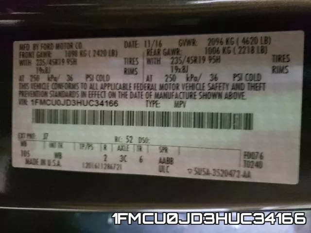 1FMCU0JD3HUC34166 фото 2