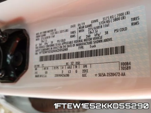 1FTEW1E52KKD55290 фото 2