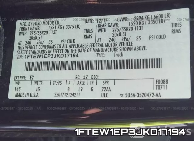 1FTEW1EP3JKD17194 фото 10