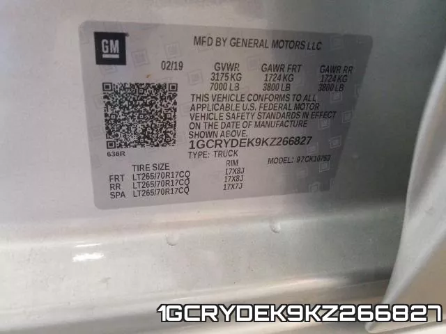 1GCRYDEK9KZ266827 фото 2