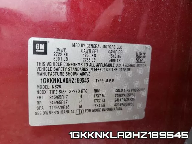 1GKKNKLA0HZ189545 фото 2