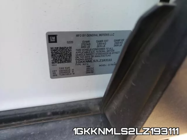 1GKKNMLS2LZ193111 фото 2