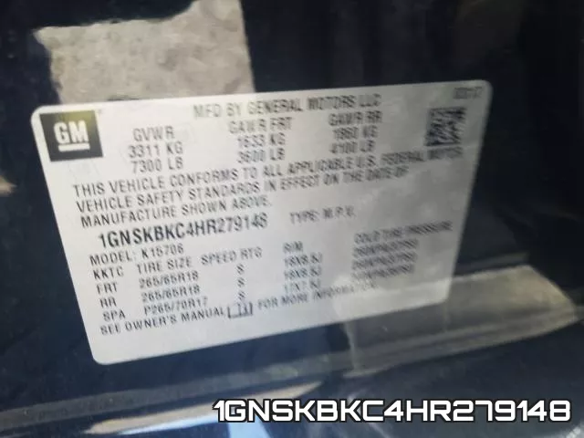 1GNSKBKC4HR279148 фото 2