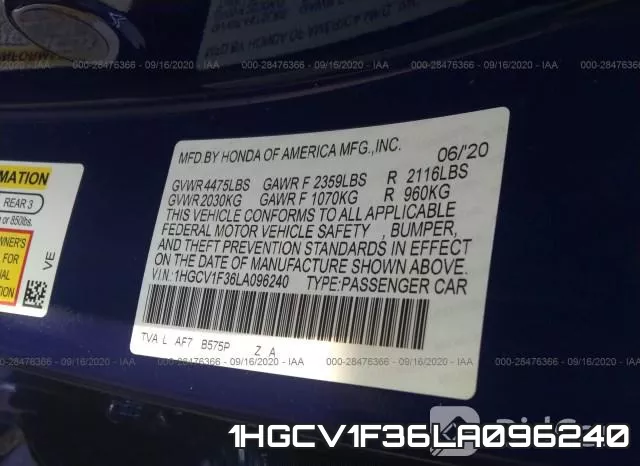 1HGCV1F36LA096240 фото 10