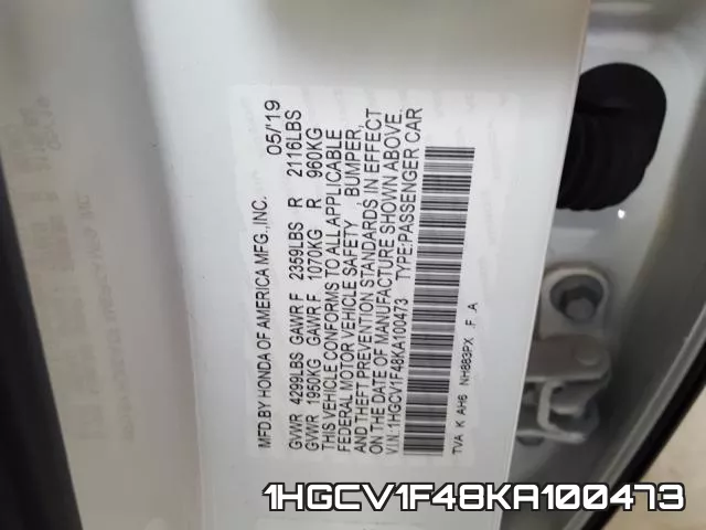 1HGCV1F48KA100473 фото 2