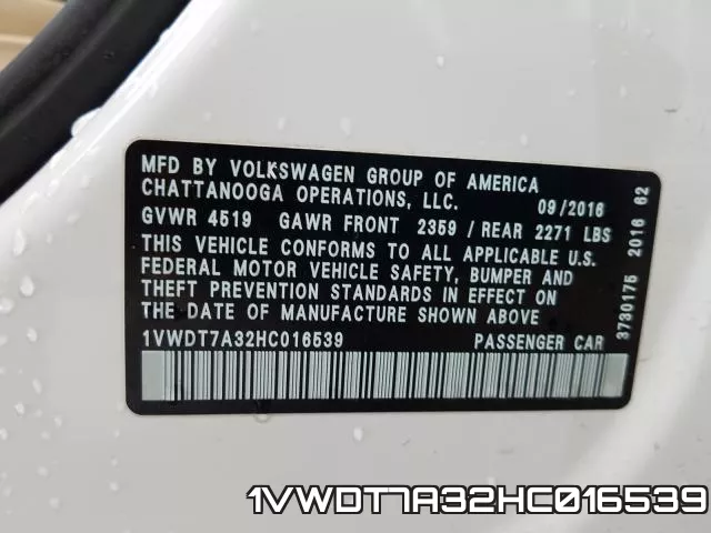 1VWDT7A32HC016539 фото 2