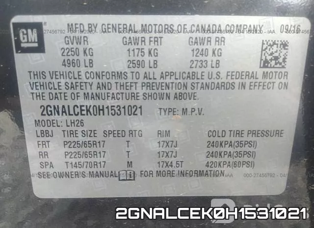 2GNALCEK0H1531021 фото 10
