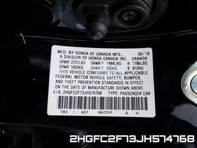 2HGFC2F73JH574768 фото 2