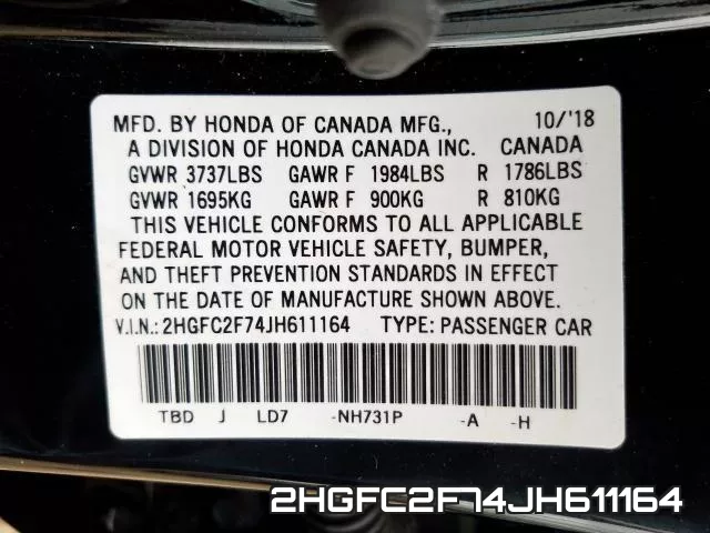 2HGFC2F74JH611164 фото 2