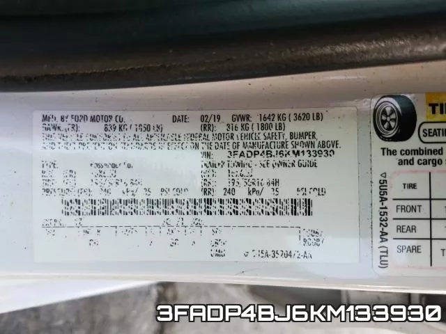 3FADP4BJ6KM133930 фото 2