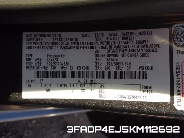 3FADP4EJ5KM112692 фото 2